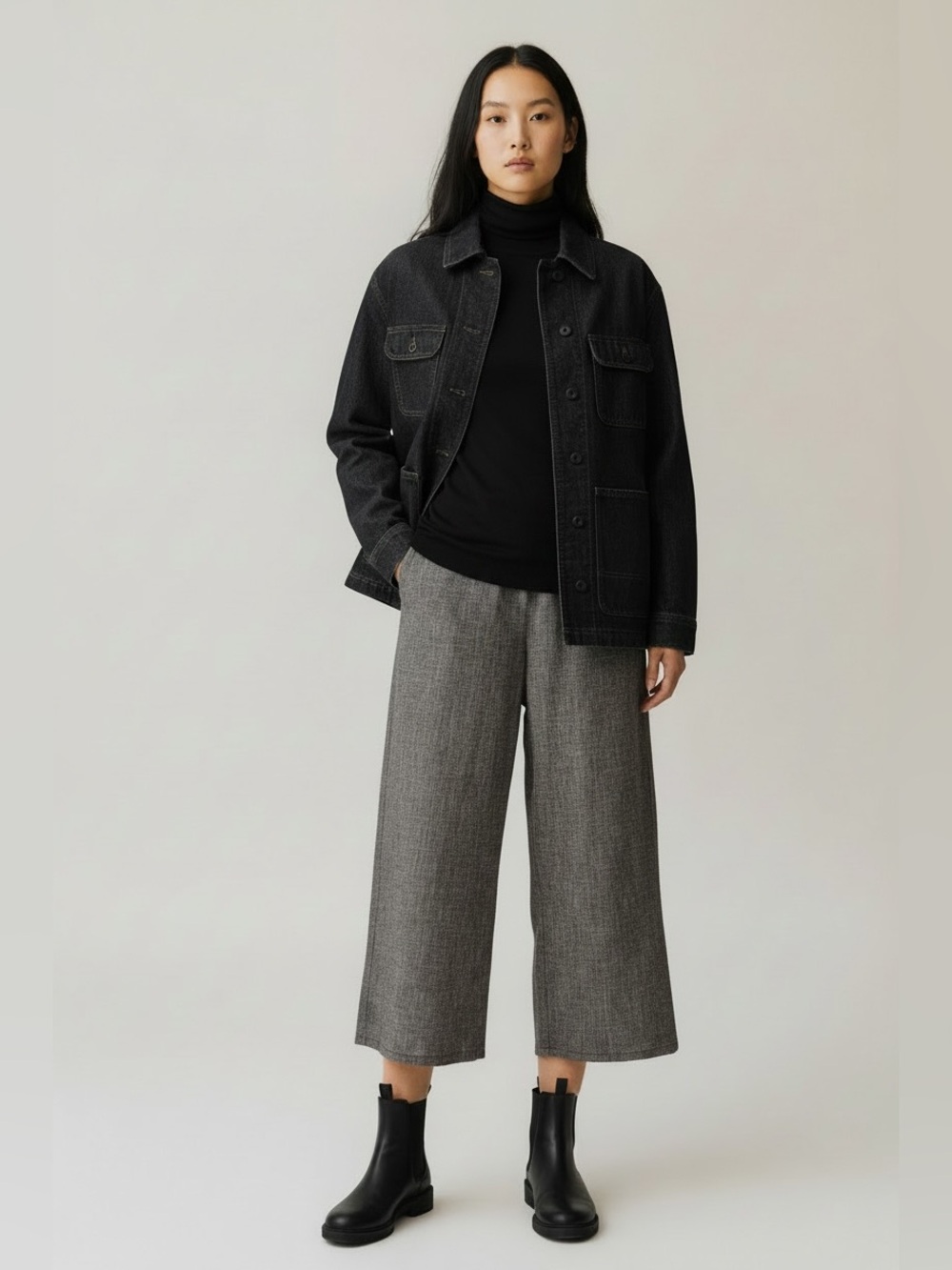 Eileen Fisher Hemp Organic Cotton wide leg black white grid pants large